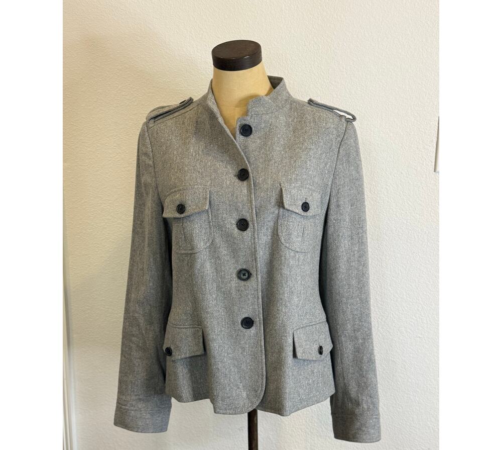 Y2K Banana Republic Miliary Utility Wool Blend Jacket Blazer Gray Women size 14